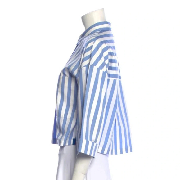 Kule the Keaton stripe  3/4 sleeve cropped shirt in white and sky - Picture 5 of 7